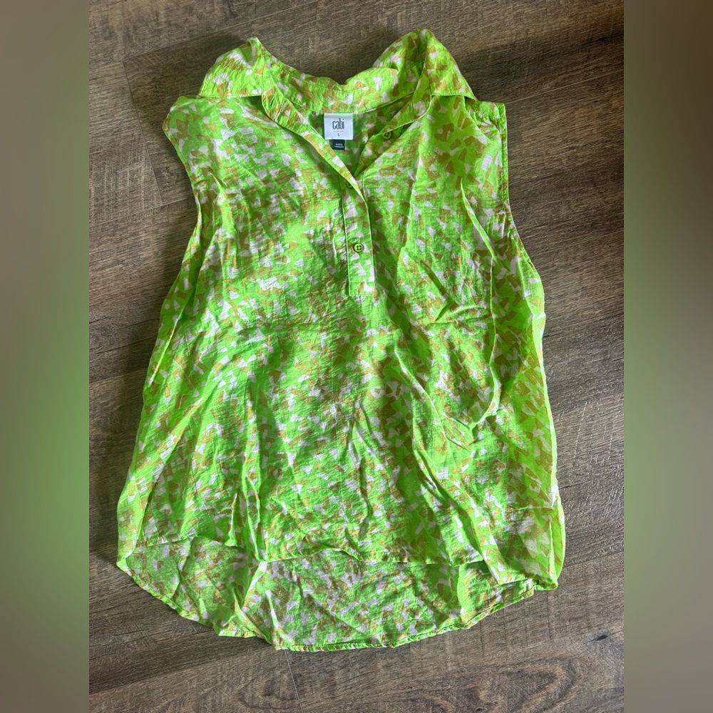 CAbi Vibrant Green Shine Top Sleeveless Blouse